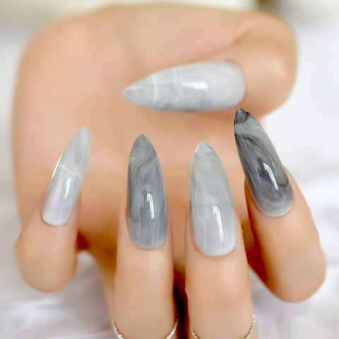 Grey Marble Stiletto Nails