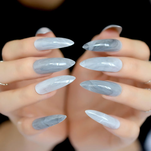 Grey Marble Stiletto Nails