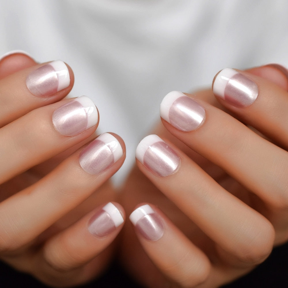 Pink Pearl Round Nails