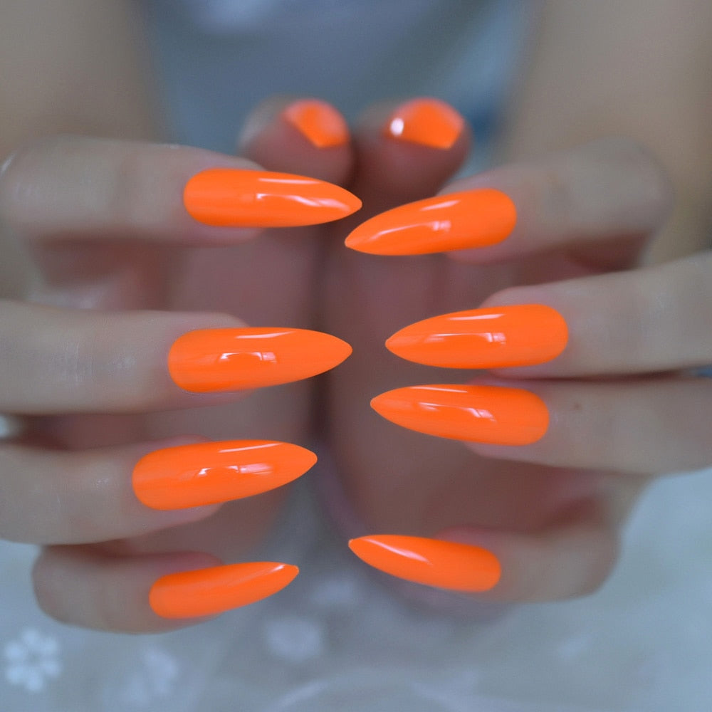 Neon Orange Stiletto Nails