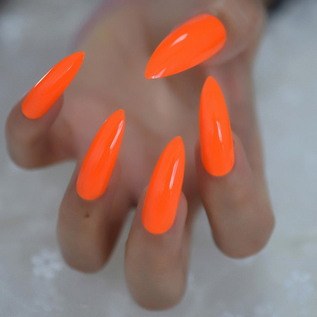 Neon Orange Stiletto Nails
