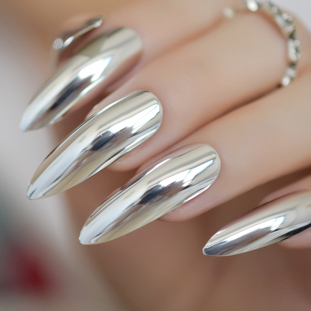Shiny Mirror Stiletto Nails