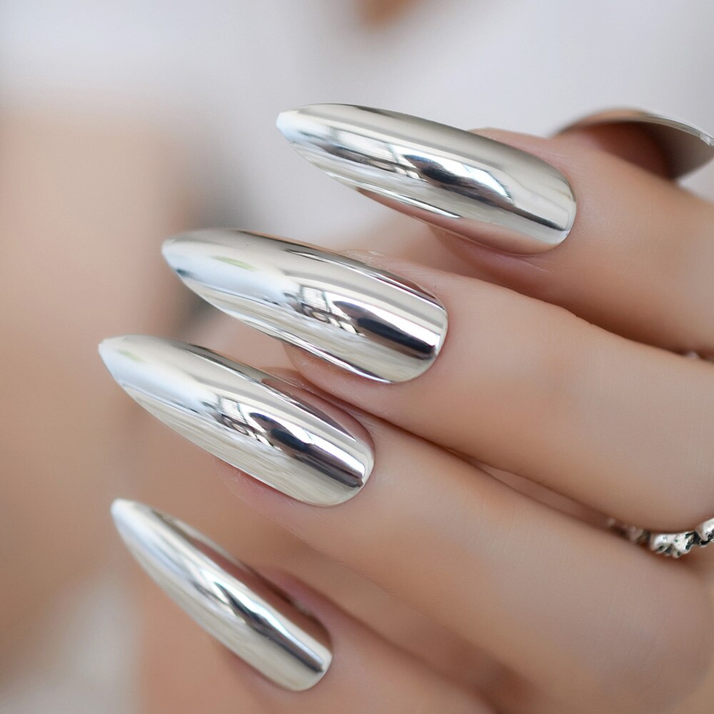 Shiny Mirror Stiletto Nails