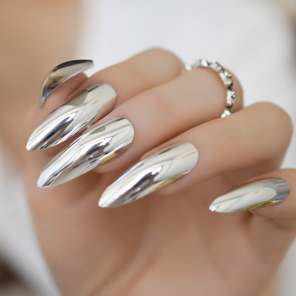 Shiny Mirror Stiletto Nails