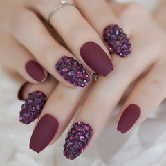 Garnet Rhinestones Press on Nails