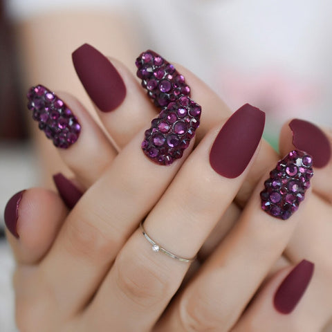 Garnet Rhinestones Press on Nails