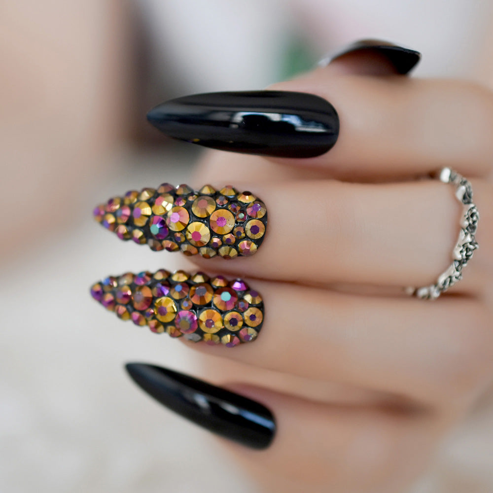 Rose Gold Crystal Stiletto Nails
