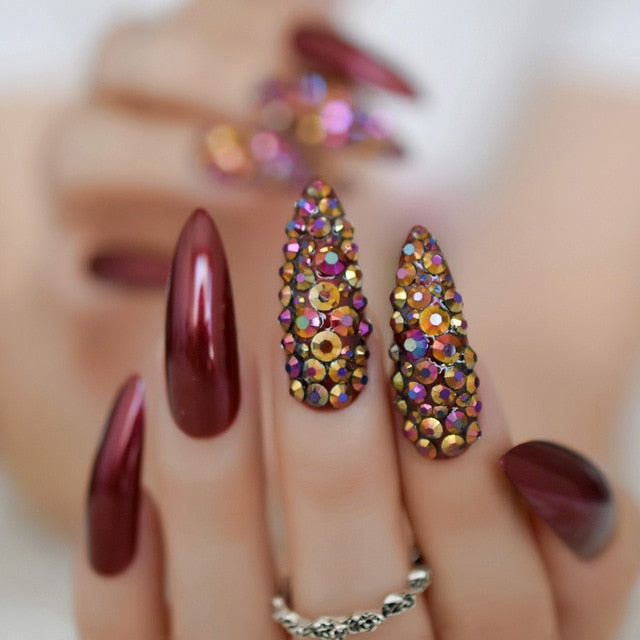 Rose Gold Crystal Stiletto Nails