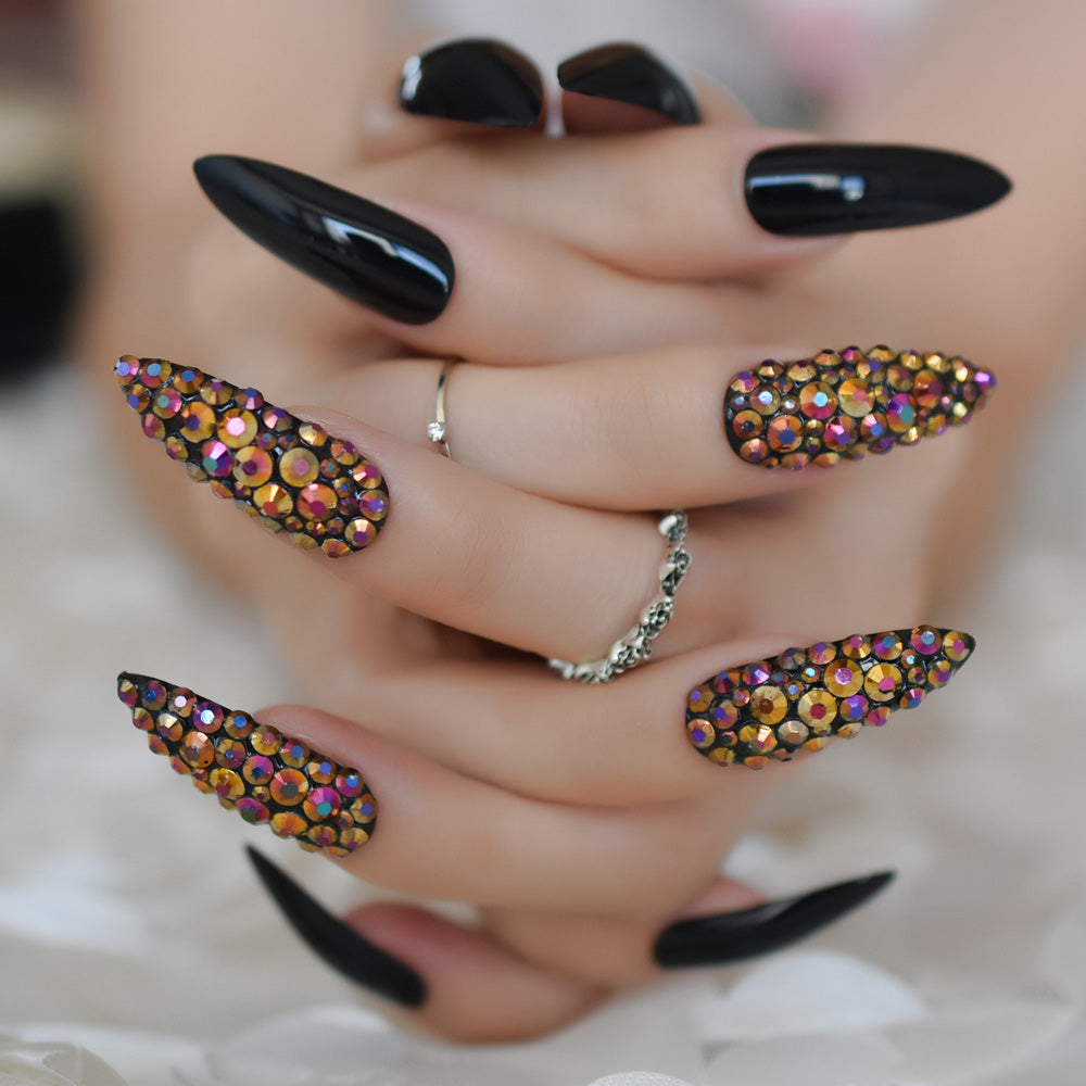 Rose Gold Crystal Stiletto Nails