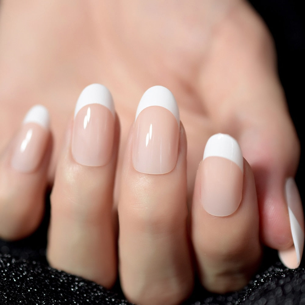 Pink White Tip Round Nails