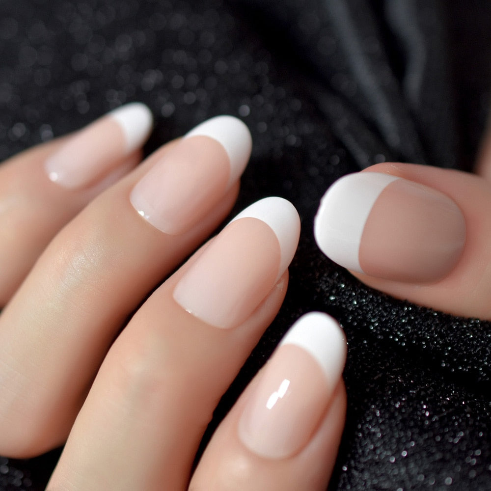 Pink White Tip Round Nails