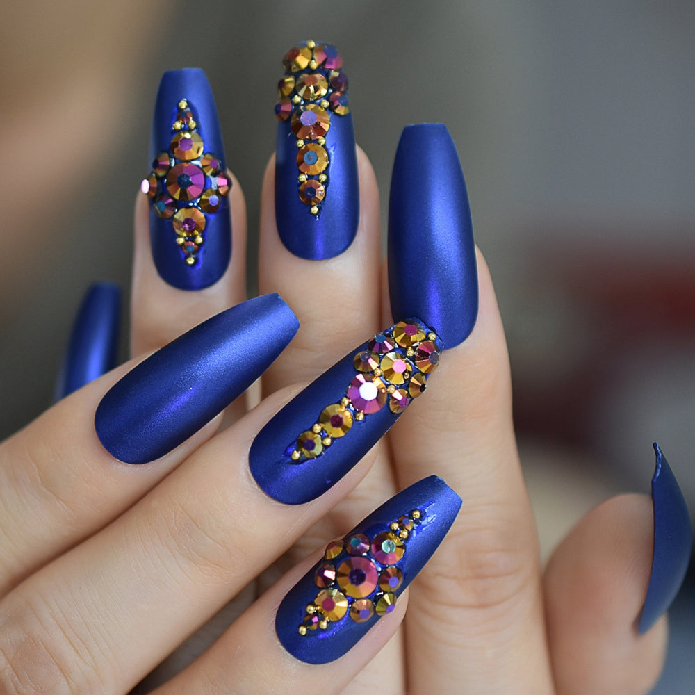 Royal Blue Dazzle Coffin Press on Nails