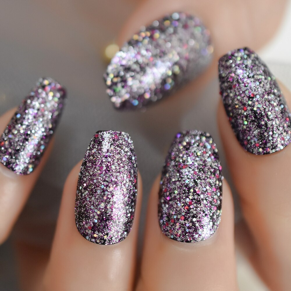 Shimmer Mixed Glitter Coffin Nails