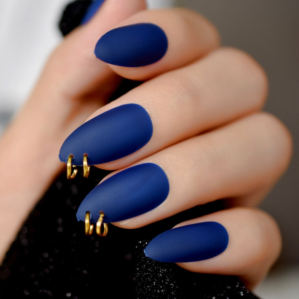 Matte Blue Nails w/ Alloy Rings