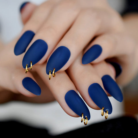 Matte Blue Nails w/ Alloy Rings