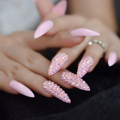 Pink Bliss Crystal Stiletto Nails