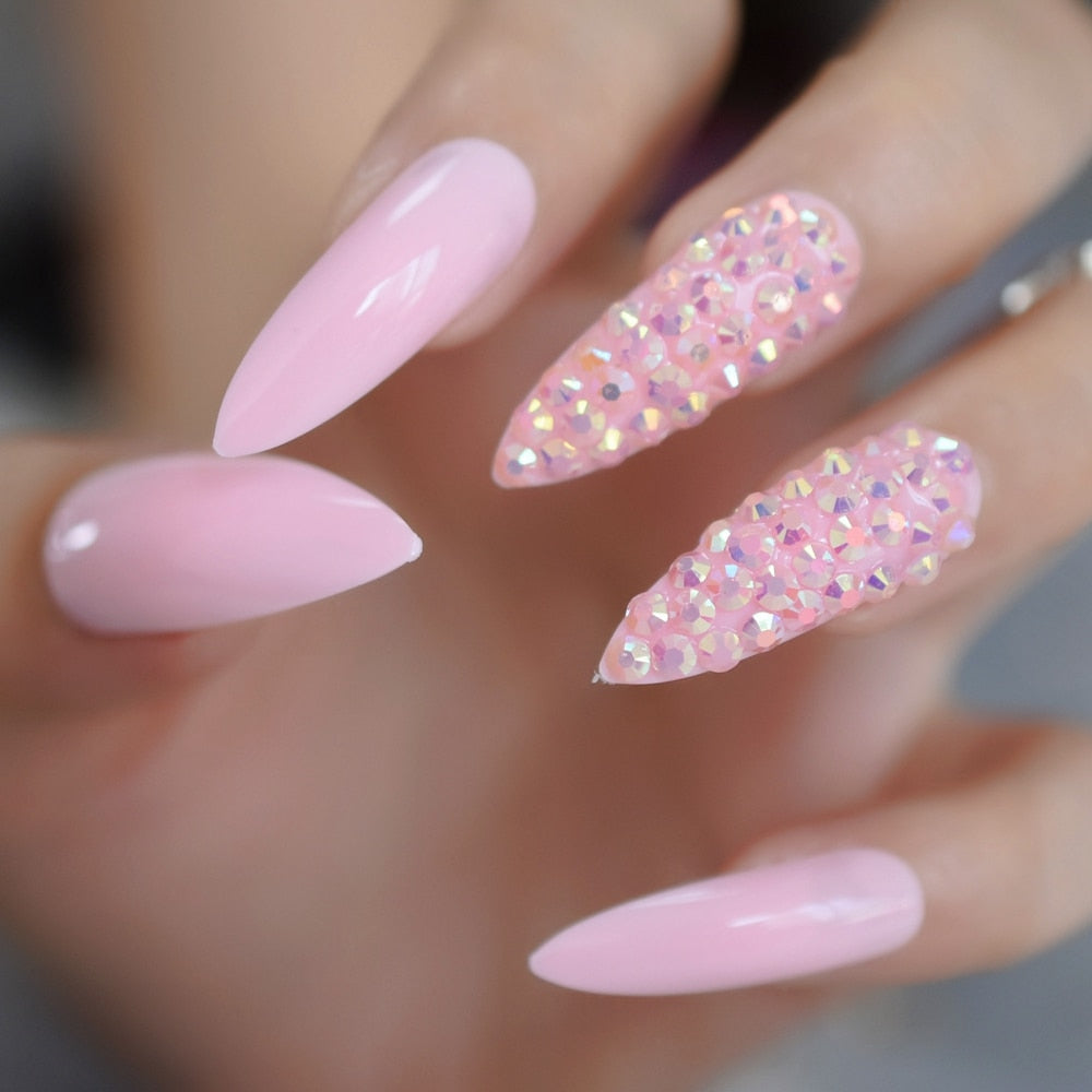 Pink Bliss Crystal Stiletto Nails