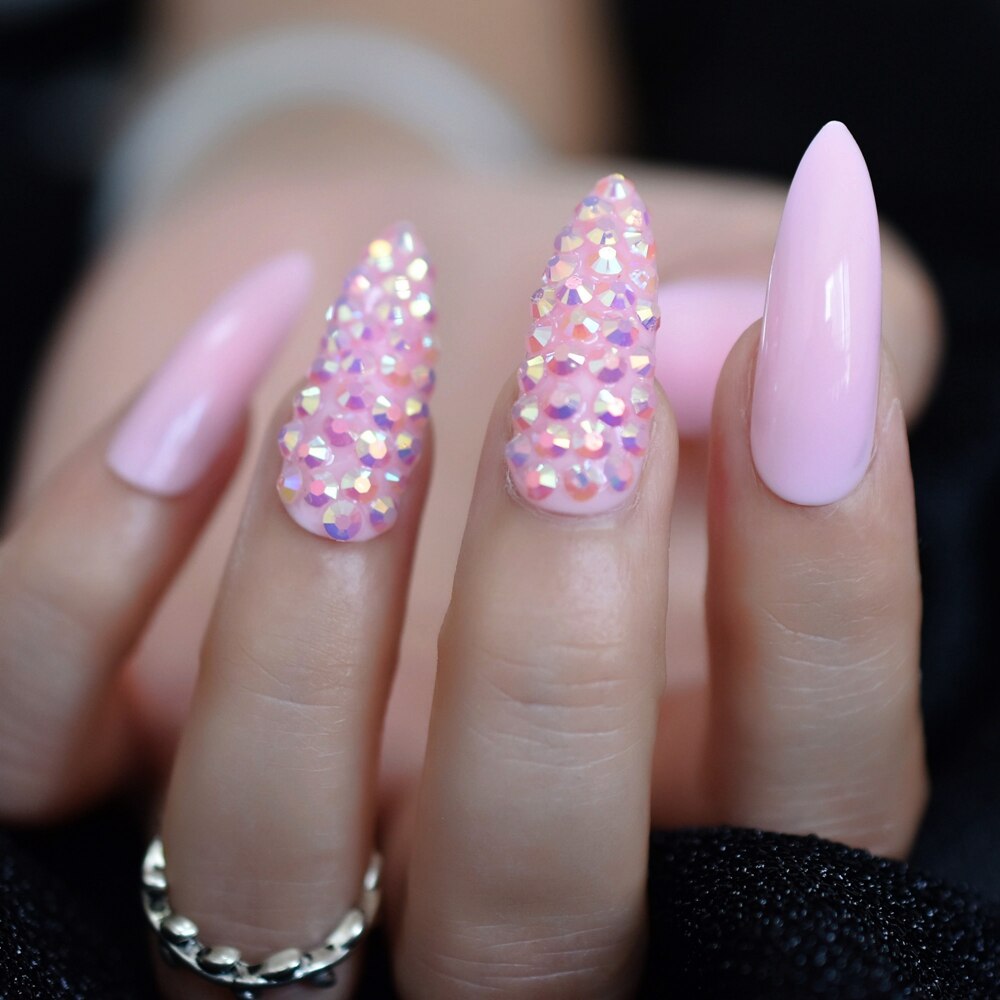 Pink Bliss Crystal Stiletto Nails