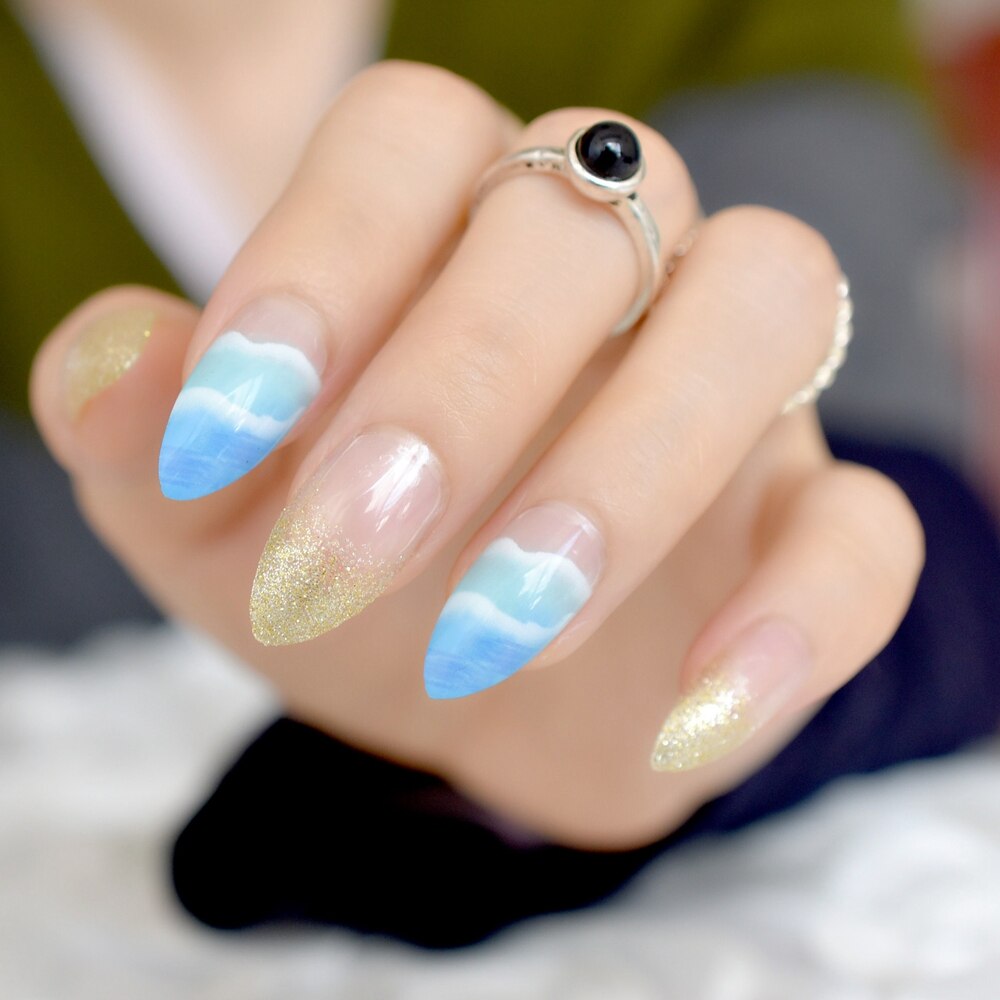 Seashore Ombre Stiletto Nails