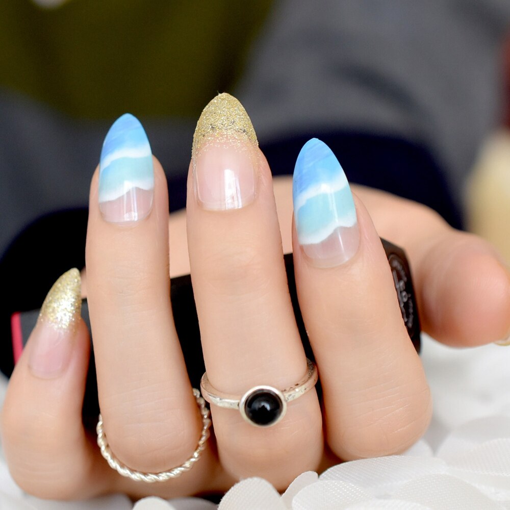 Seashore Ombre Stiletto Nails