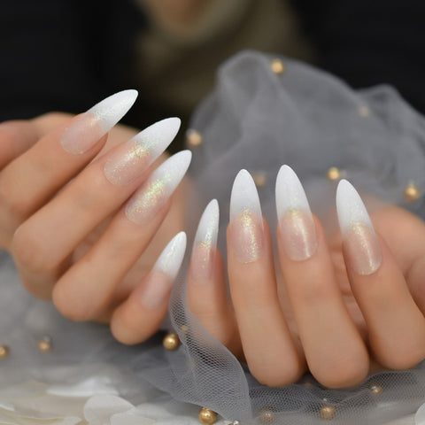 Holographic Nude Ombre Stiletto Nails