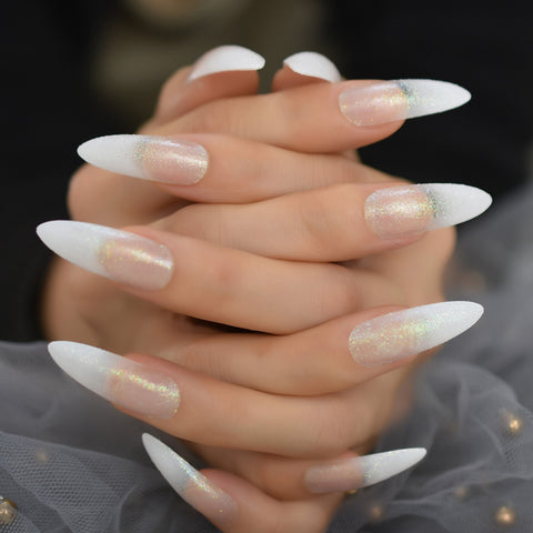 Holographic Nude Ombre Stiletto Nails
