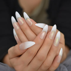 Holographic Nude Ombre Stiletto Nails