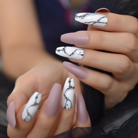 Seraphina Marble Coffin Nails
