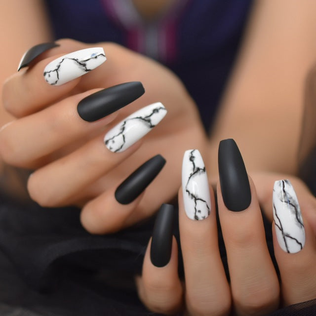 Seraphina Marble Coffin Nails