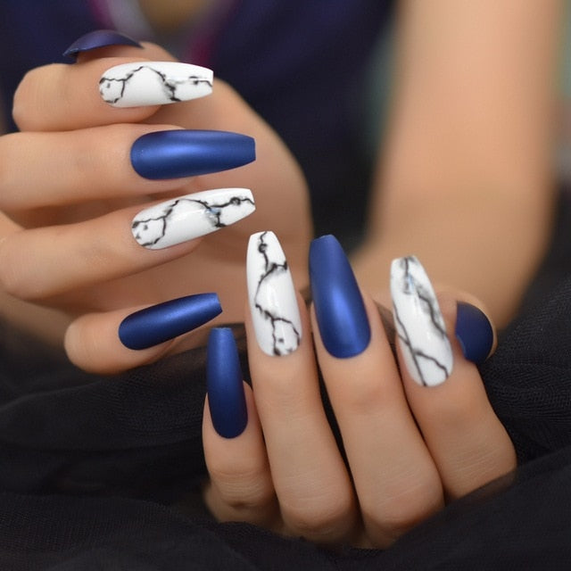 Seraphina Marble Coffin Nails