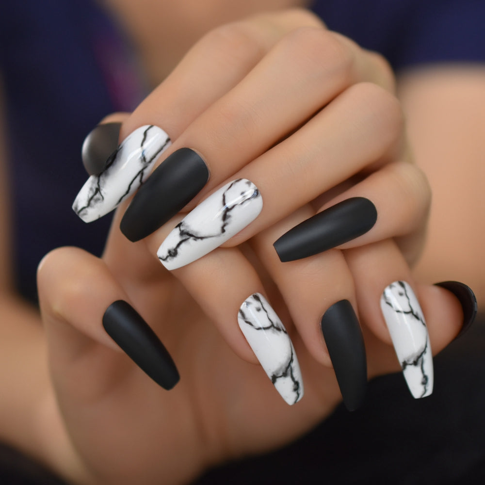 Seraphina Marble Coffin Nails
