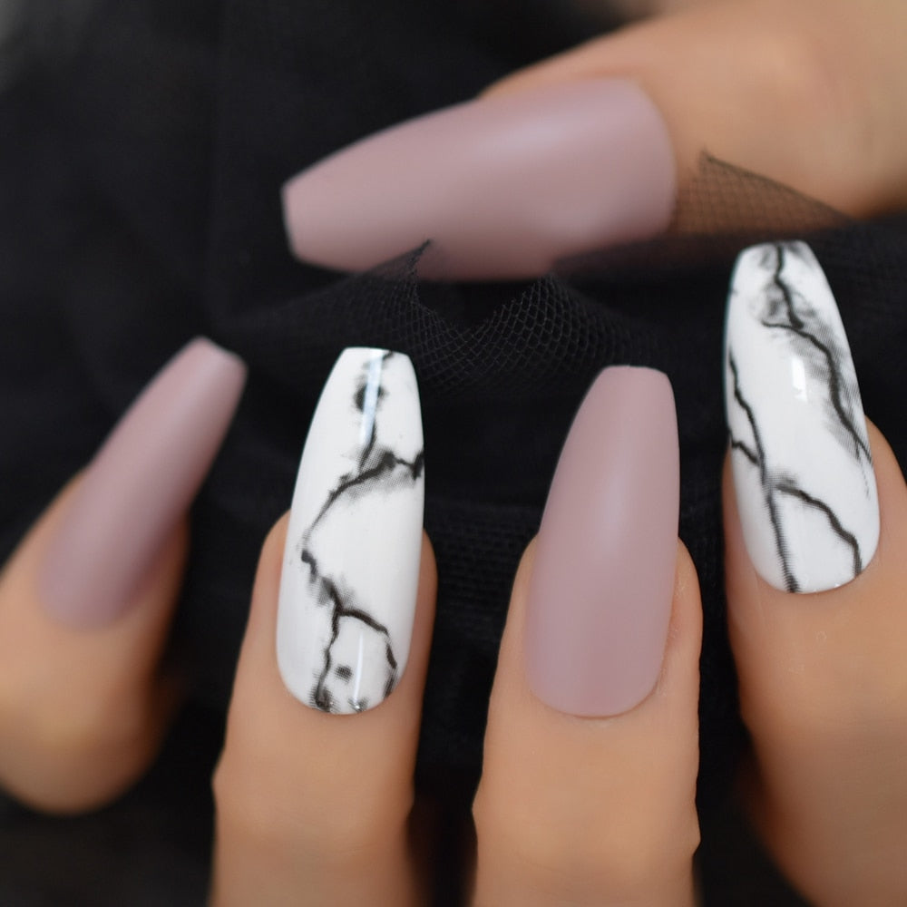 Seraphina Marble Coffin Nails