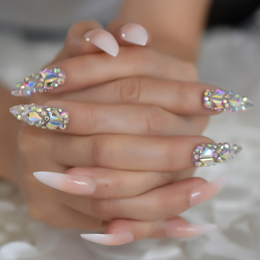 Nude Ombre Dazzle Stiletto Nails