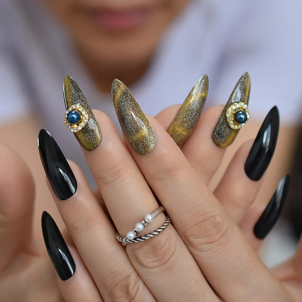 Black Cateye Stiletto Nails