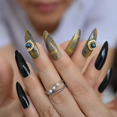 Black Cateye Stiletto Nails