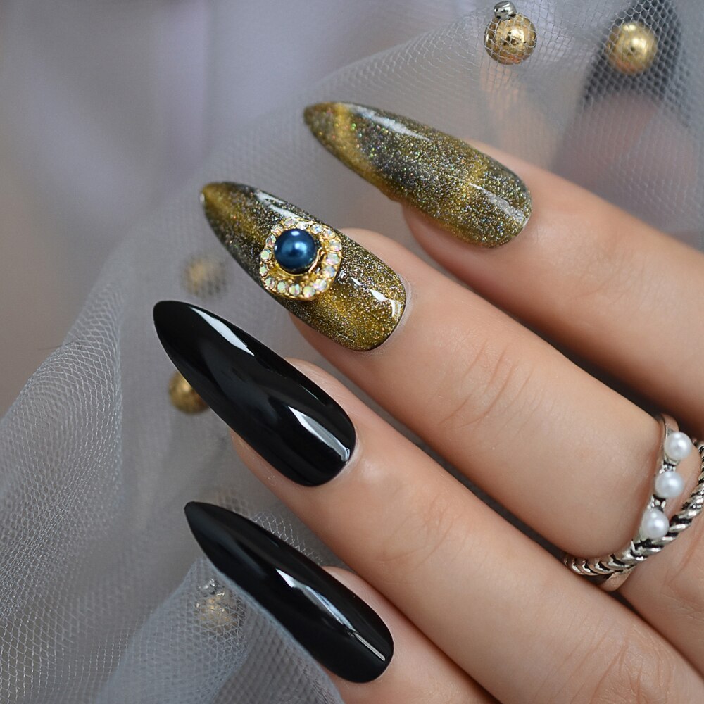 Black Cateye Stiletto Nails