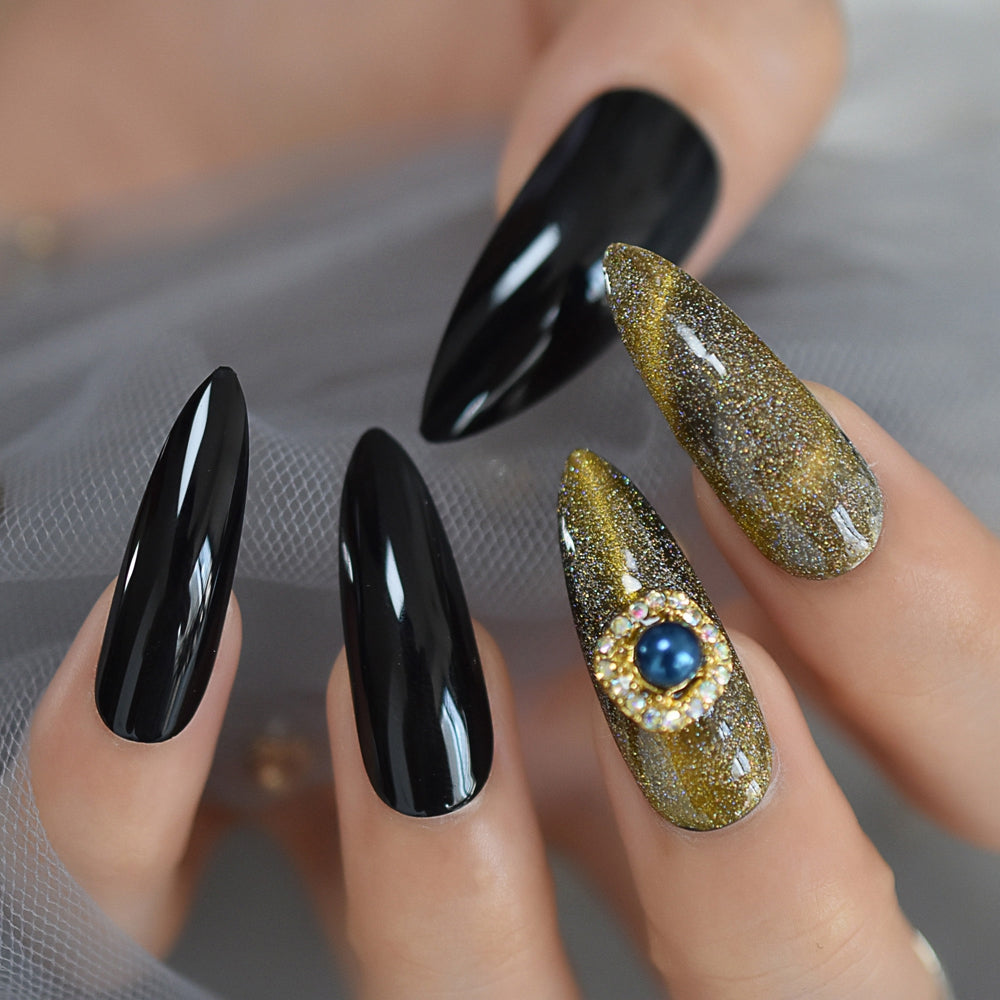 Black Cateye Stiletto Nails