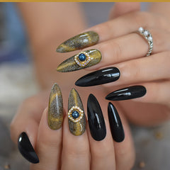 Black Cateye Stiletto Nails