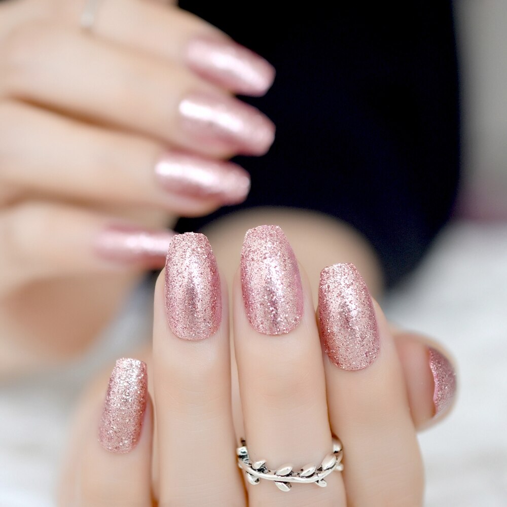 Rose Gold Glitter Coffin Nails