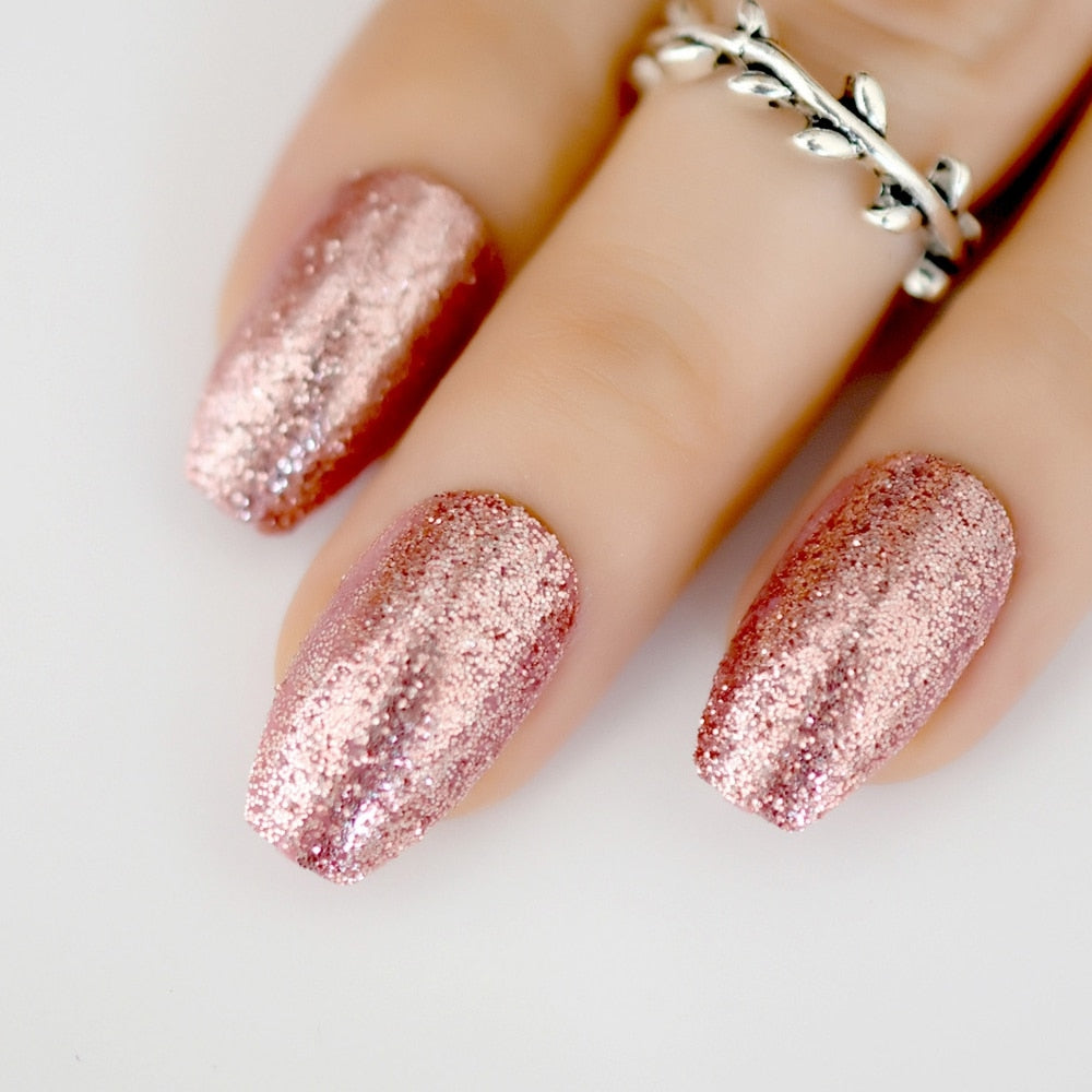 Rose Gold Glitter Coffin Nails