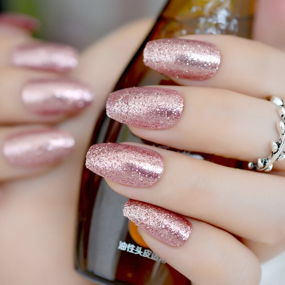 Rose Gold Glitter Coffin Nails