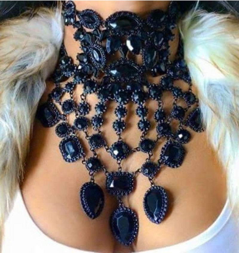 Allure Me Black Rhinestone Statement Necklace