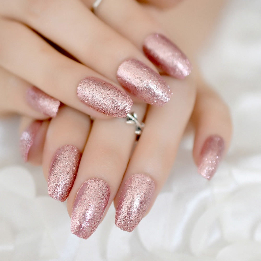 Rose Gold Glitter Coffin Nails