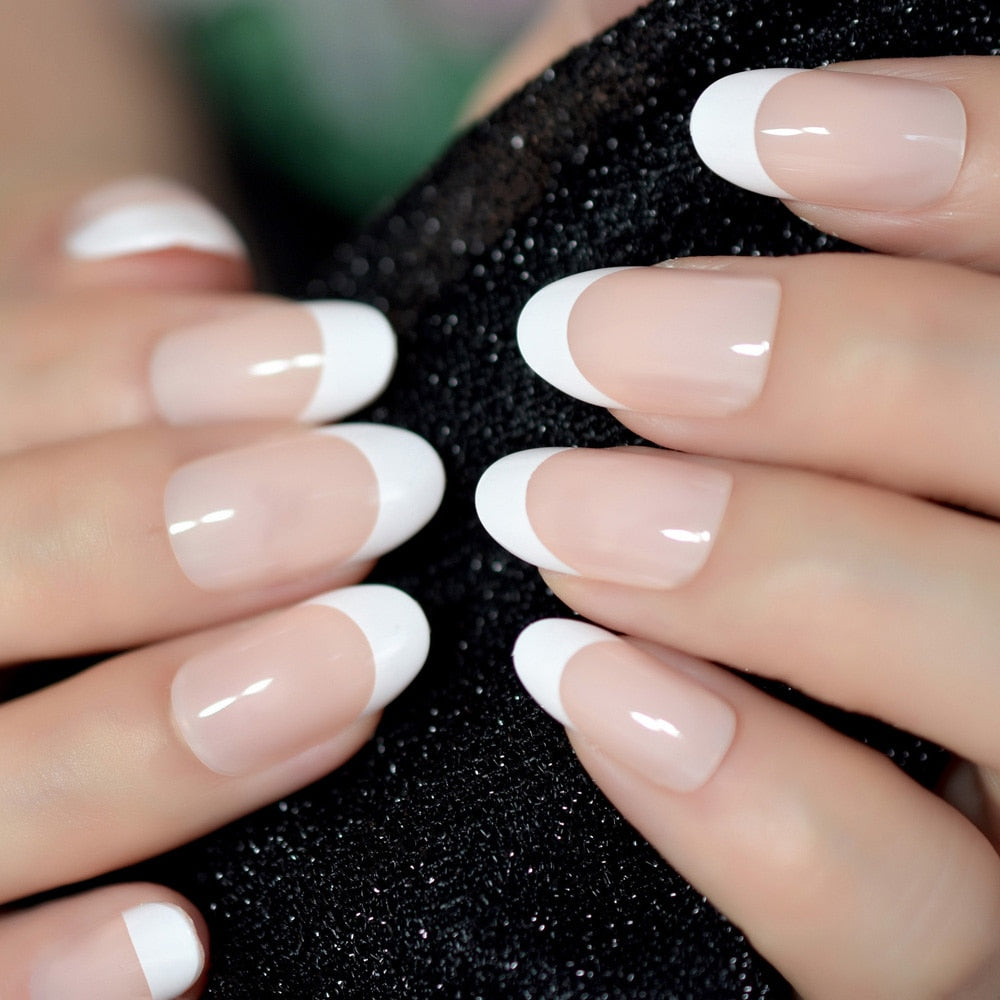 Pink White Tip Round Nails