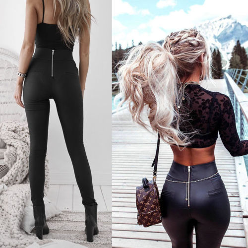 High waisted pants in leather look