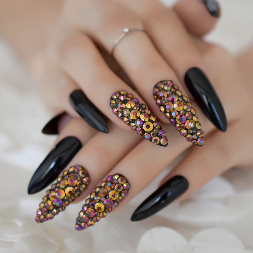 Rose Gold Crystal Stiletto Nails