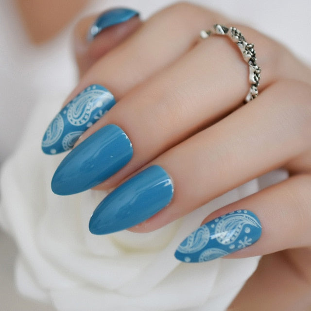 Coral Blue Stiletto Nails