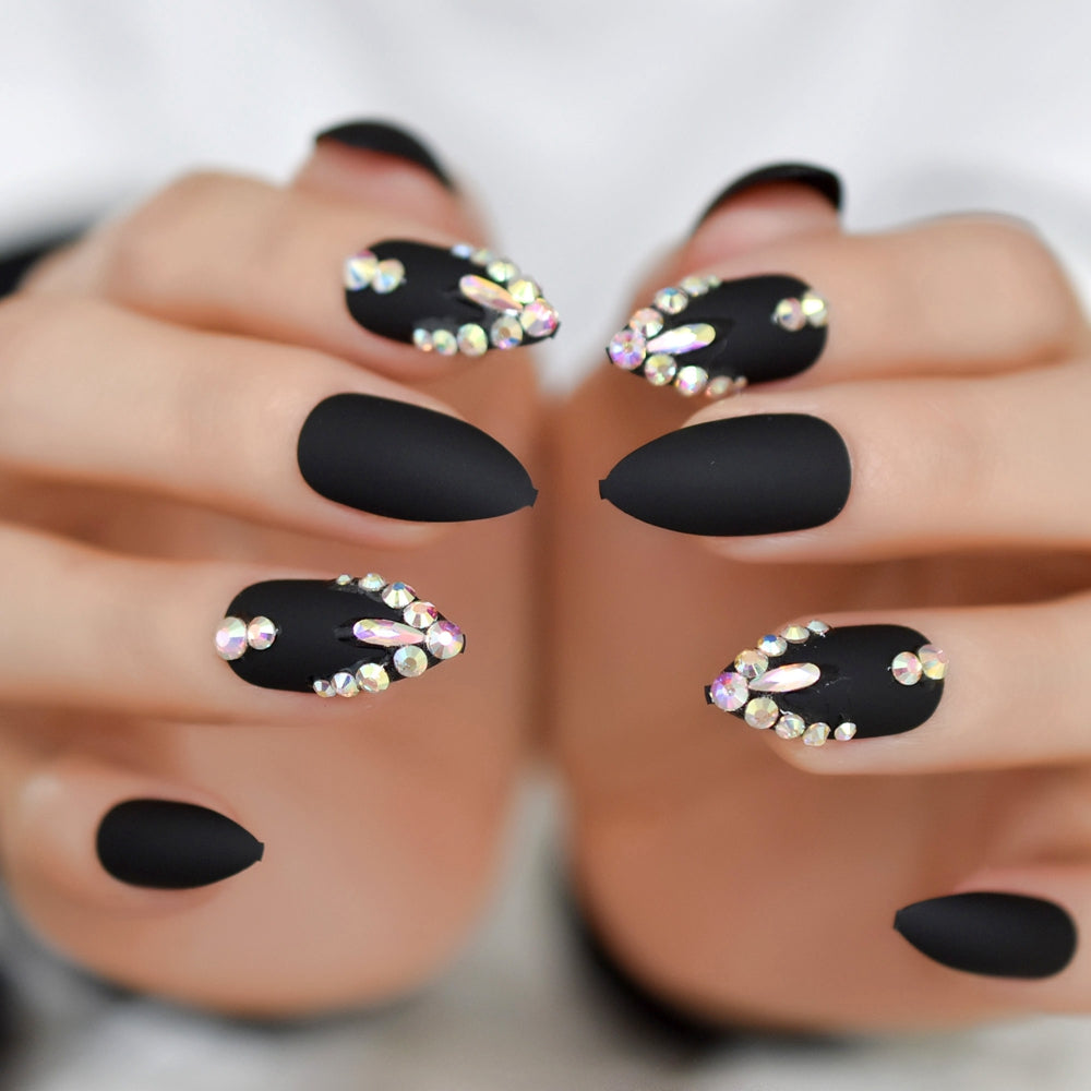 Elegant Almond Nail Inspo with Crystals