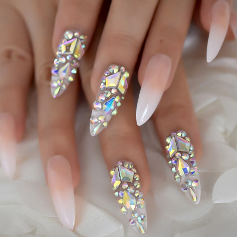 Nude Ombre Dazzle Stiletto Nails