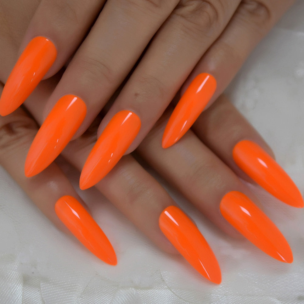 Neon Orange Stiletto Nails